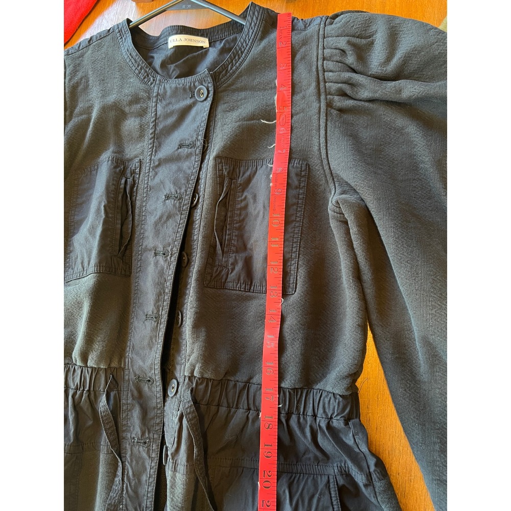 Ulla Johnson Black Mixed Media Puff Sleeve Utility Jumpsuit Elastic Waist - Picture 7 of 8